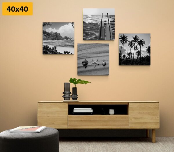 Set tablouri concediu la mare în design alb-negru