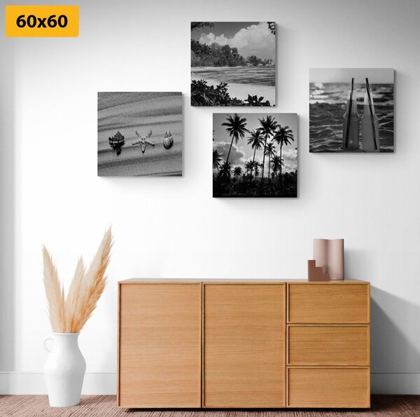Set tablouri concediu la mare în design alb-negru