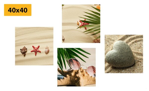 Set tablouri natura moartă a unei plaje cu nisip