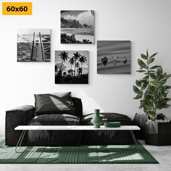Set tablouri concediu la mare în design alb-negru
