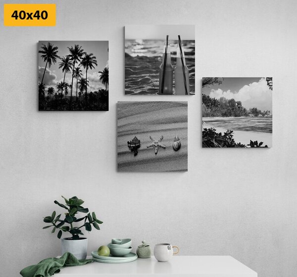 Set tablouri concediu la mare în design alb-negru
