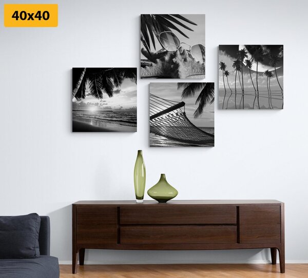 Set tablouri natura moartă a mării în design alb-negru