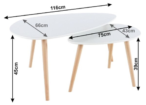 Set 2 masute FOLKO NEW, alb/stejar