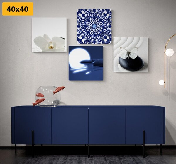 Set tablouri Feng Shui în design alb-albastru