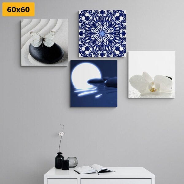 Set tablouri Feng Shui în design alb-albastru