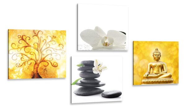 Set tablouri Feng Shui în design alb-galben