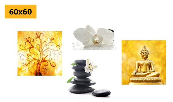 Set tablouri Feng Shui în design alb-galben