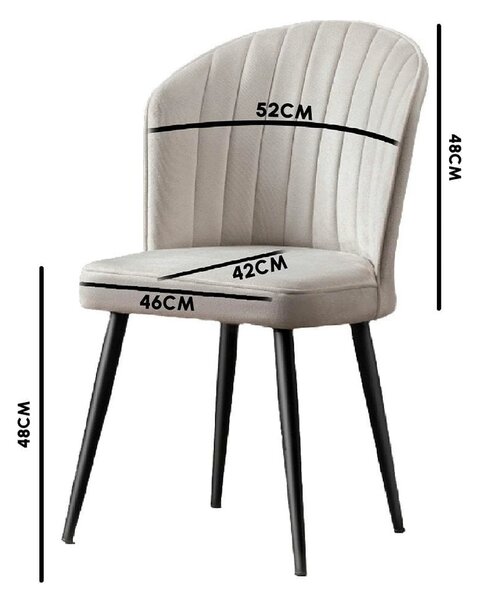 Set 2 scaune RUBI, crem/negru, stofa catifelata/metal, 52x42x85 cm