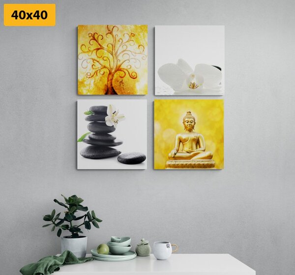 Set tablouri Feng Shui în design alb-galben