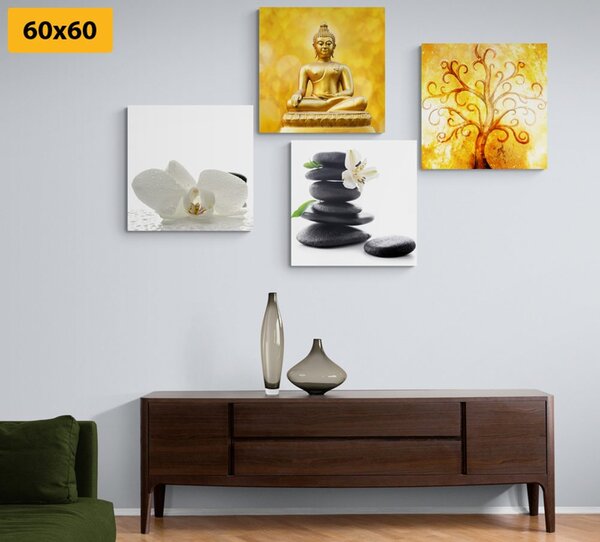 Set tablouri Feng Shui în design alb-galben