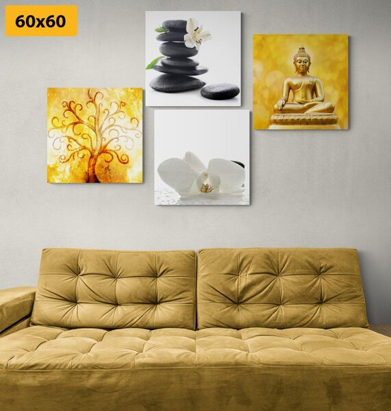 Set tablouri Feng Shui în design alb-galben