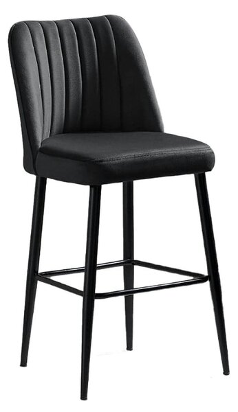 Set 2 scaune bar VENTO, gri antracit/negru, stofa catifelata/metal, 49
