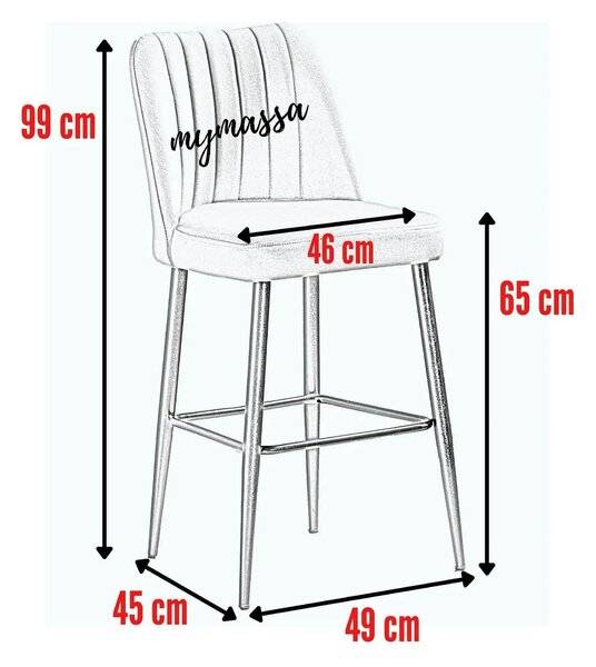 Set 2 scaune bar VENTO, crem/negru, stofa catifelata/metal, 49x45x99 c