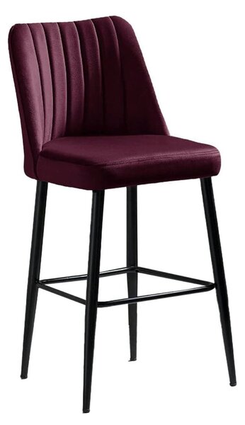 Set 2 scaune bar VENTO, rosu/negru, stofa catifelata/metal, 49x45x99 c