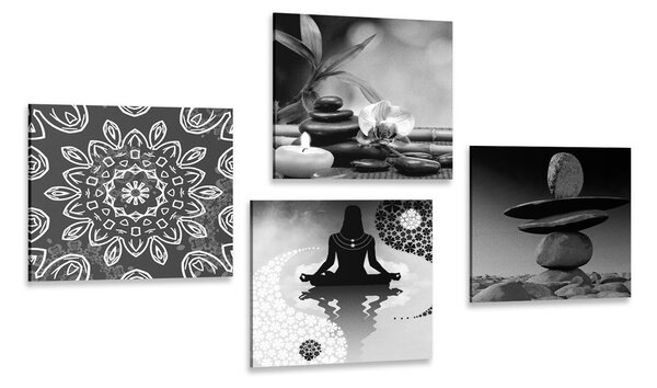 Set tablouri armonie Feng Shui în design alb-negru