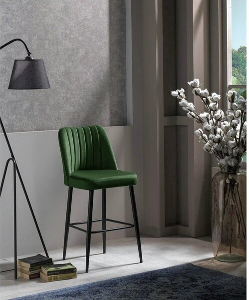 Set 2 scaune bar VENTO, verde/negru, stofa catifelata/metal, 49x45x99