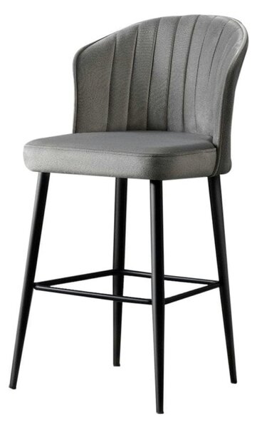 Set 2 scaune bar RUBI, gri/negru, stofa catifelata/metal, 52x42x97 cm