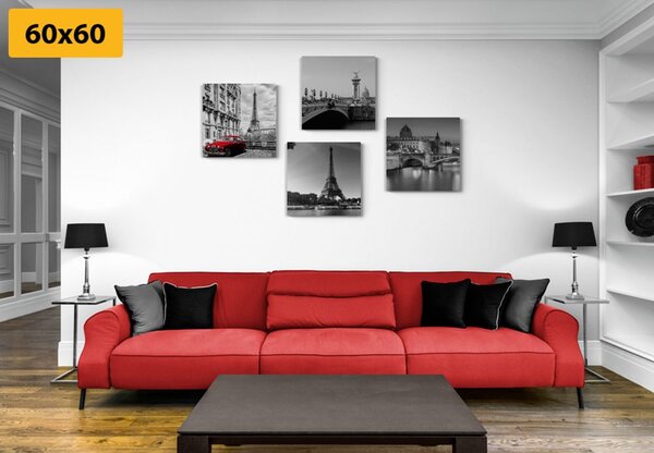 Set tablouri Parisul cu retro mașină roșie