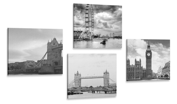 Set tablouri Londra misterioasă în design alb-negru