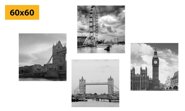 Set tablouri Londra misterioasă în design alb-negru