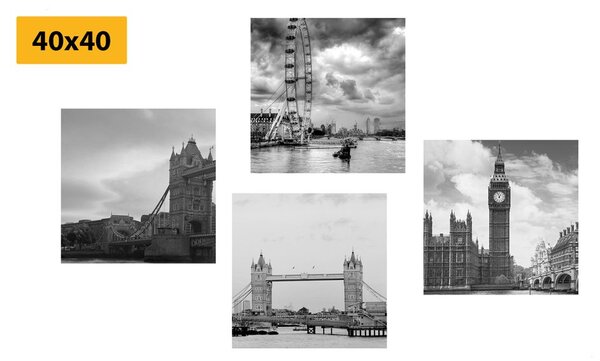 Set tablouri Londra misterioasă în design alb-negru