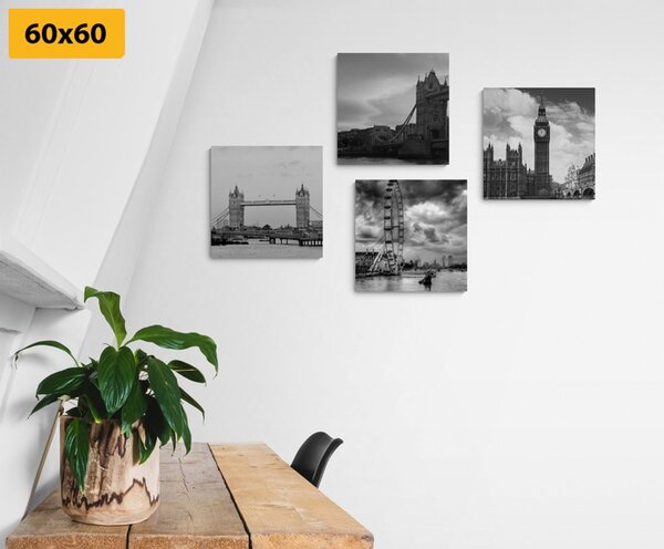 Set tablouri Londra misterioasă în design alb-negru