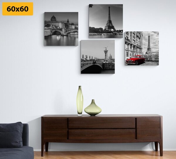 Set tablouri Parisul cu retro mașină roșie