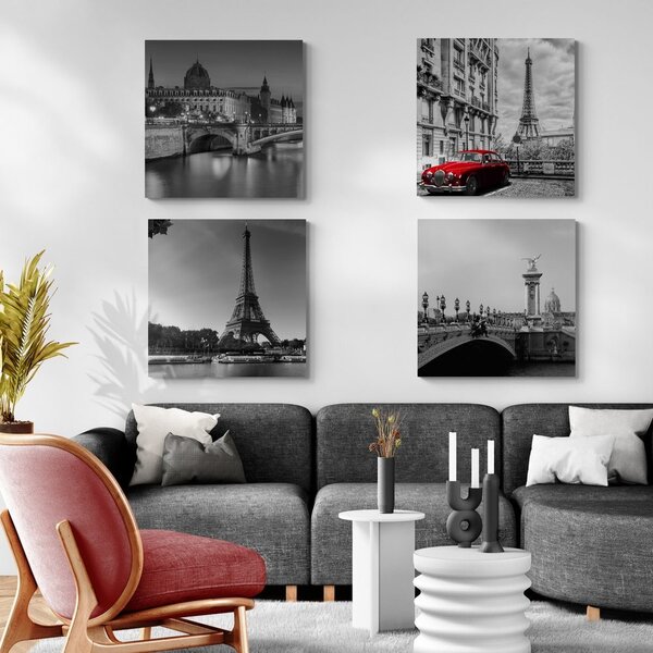 Set tablouri Parisul cu retro mașină roșie