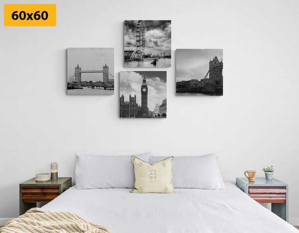 Set tablouri Londra misterioasă în design alb-negru
