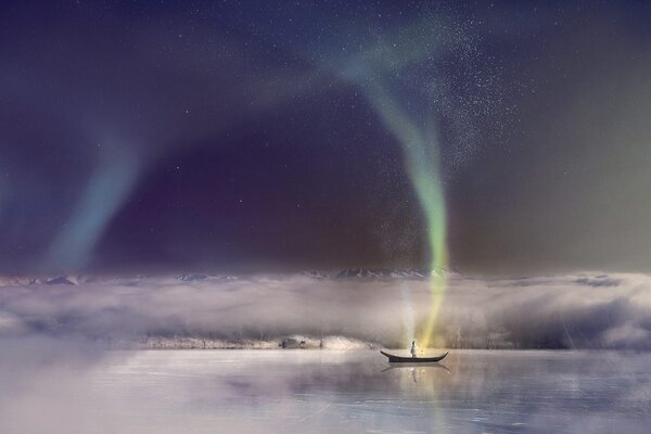 Tablou aurora polară deasupra lacului