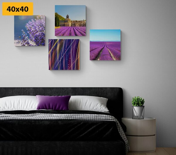 Set tablouri câmp de lavandă cu abstracție