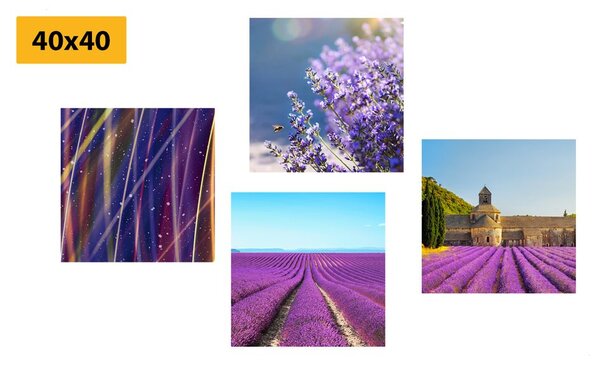 Set tablouri câmp de lavandă cu abstracție