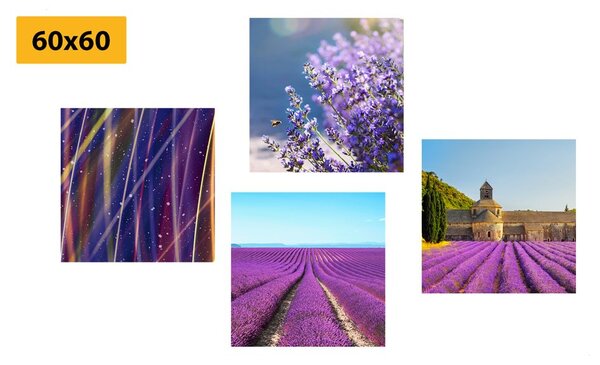 Set tablouri câmp de lavandă cu abstracție