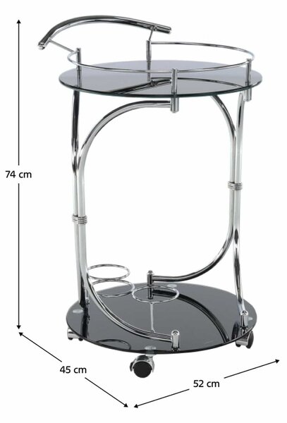 Carucior servire VESNA, crom/negru, sticla/metal, 52x45x74 cm
