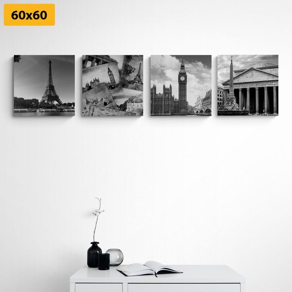 Set tablouri monumente istorice în design alb-negru