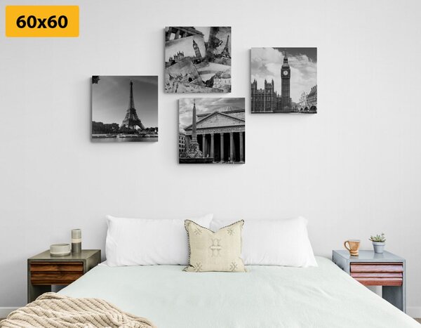 Set tablouri monumente istorice în design alb-negru