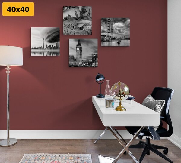 Set tablouri orașe misterioase în design alb-negru