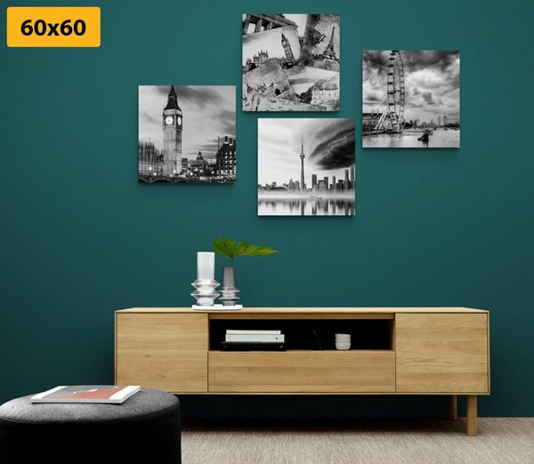 Set tablouri orașe misterioase în design alb-negru