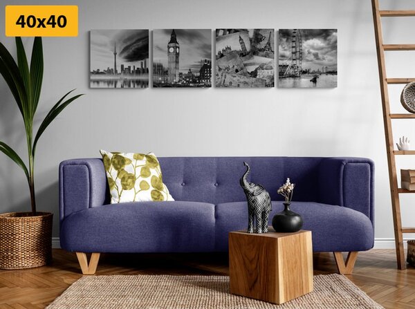 Set tablouri orașe misterioase în design alb-negru