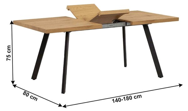 Masa extensibila AKAIKO, stejar/negru, 140/180x80x75 cm