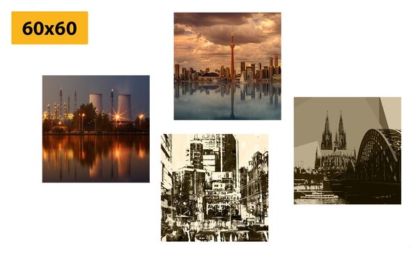 Set tablouri orașul industrial cu abstracție