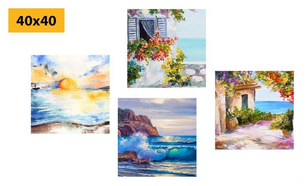 Set tablouri atingere de mare în imitație de pictură în ulei