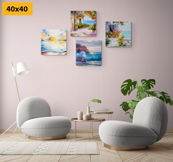 Set tablouri atingere de mare în imitație de pictură în ulei