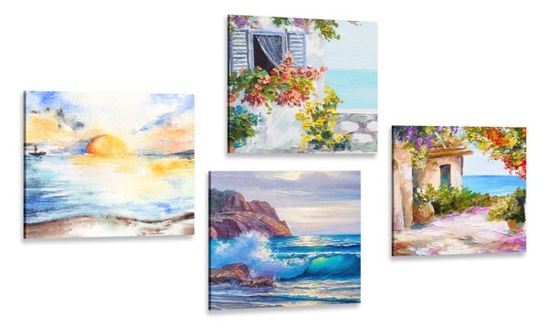 Set tablouri atingere de mare în imitație de pictură în ulei