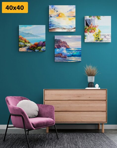 Set tablouri vedere la mare în imitație de pictură