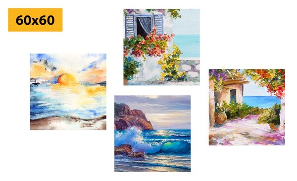 Set tablouri atingere de mare în imitație de pictură în ulei