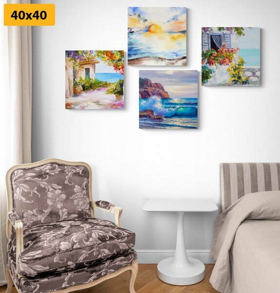 Set tablouri atingere de mare în imitație de pictură în ulei