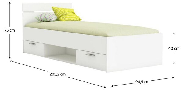 Cadru pat MICHIGAN NEW 90x200, alb, PAL/metal, cu sertare pentru depoz