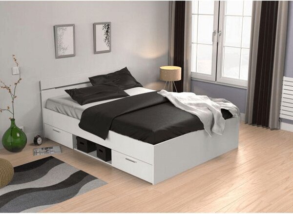 Cadru pat MICHIGAN NEW 140x200, alb, PAL/metal, cu sertare pentru depo