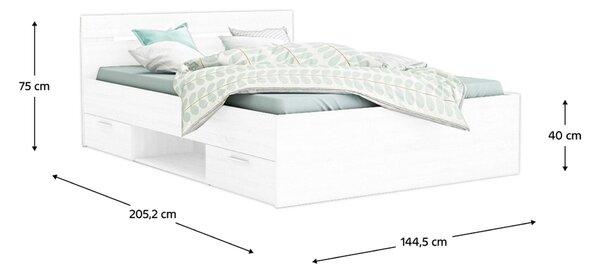 Cadru pat MICHIGAN NEW 140x200, alb, PAL/metal, cu sertare pentru depo